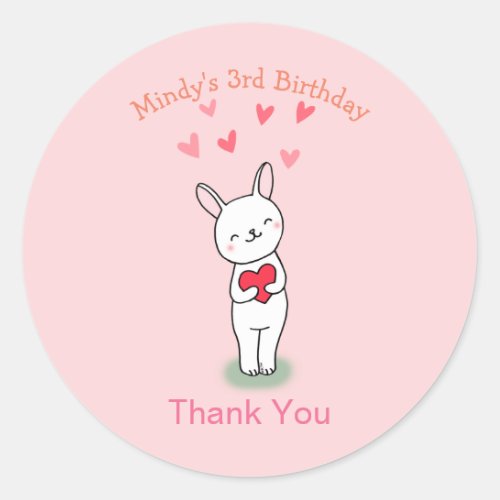 Patel Pink Cute Bunny Rabbit Woodland thank you Classic Round Sticker