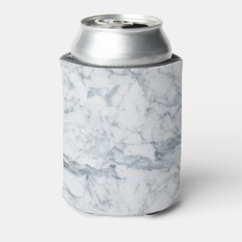 Patels Elegant Blue White Modern Marble Pattern Can Cooler by pink_water at Zazzle