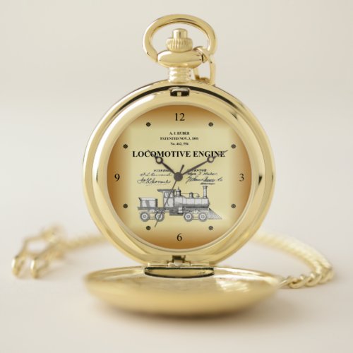 Patent Drawing  AJ Huber  Locomotive Engine  Pocket Watch