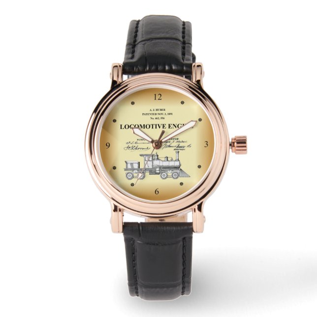 Patent Drawing ~ A.J. Huber ~ Locomotive Engine ~  Watch (Front)
