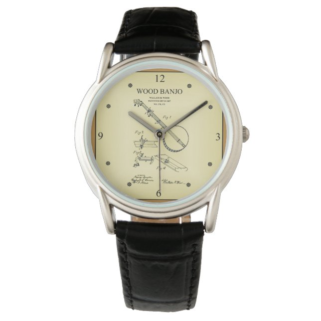 Patent Drawing ~ Wallace B. Wood ~ Wood Banjo ~ Watch (Front)
