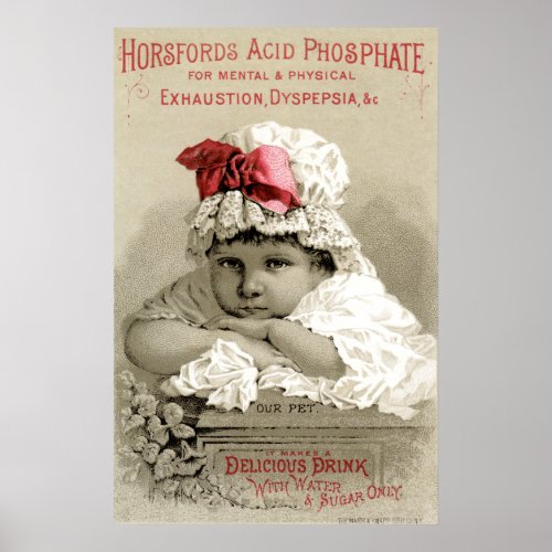 PATENT MEDICINE HORSFORDS ACID PHOSPHATE c 1880 Poster