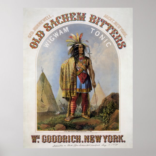 PATENT MEDICINE OLD SACHEM BITTERS 1859 POSTER (Front)