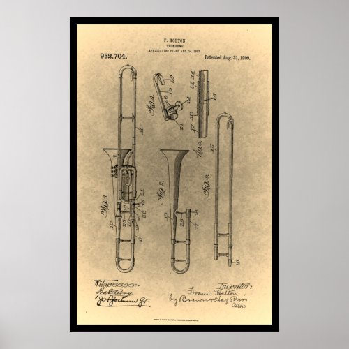 patent print Vintage Retro trombone
