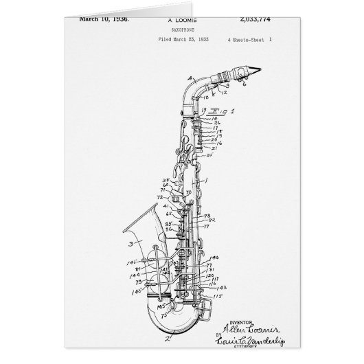 Patent saxophone design cards (Front)