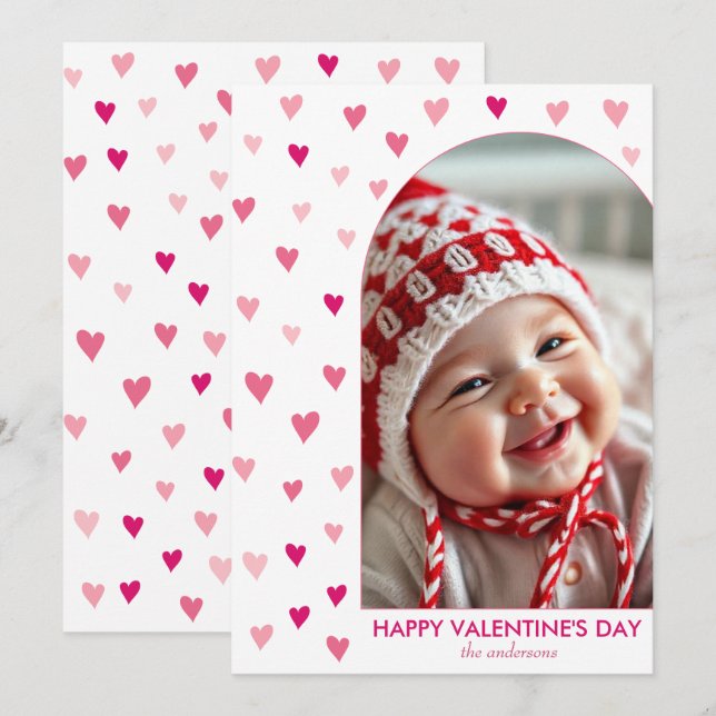 Patern of pink hearts, arch photo Valentine's Day Holiday Card (Front/Back)