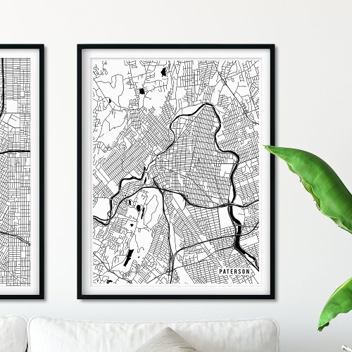 Paterson Map Simple Black and White Line Map Poster
