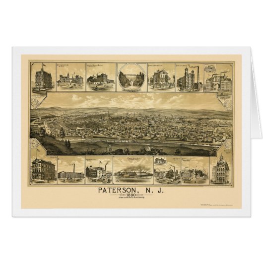 Paterson, NJ Panoramic Map - 1880 Cards (Front Horizontal)