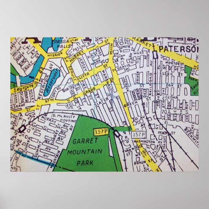 Paterson, NJ Vintage Map Poster