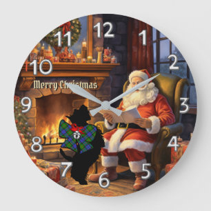 Paterson Scottie Dog/Santa Personalized Xmas Large Clock