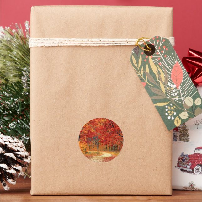 Path in the Forest, Autumn, Classic Round Sticker (Holiday)