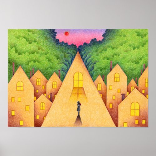 Path leading from the roof to the forest. poster