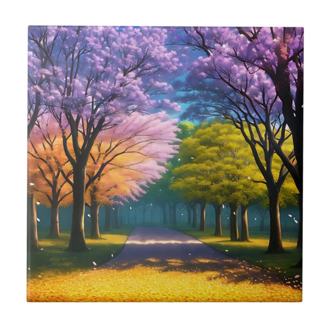 **"Path of Purple: Jacaranda Walkway"** Ceramic Tile (Front)