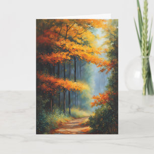 Path Through The Autumn Forest Birthday Card