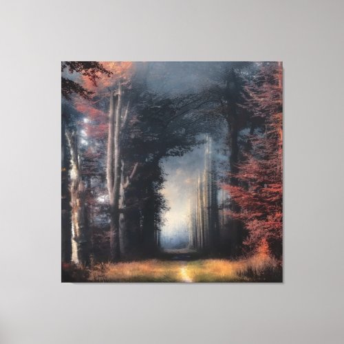 Path To The Light In A Tree Forest Canvas Print