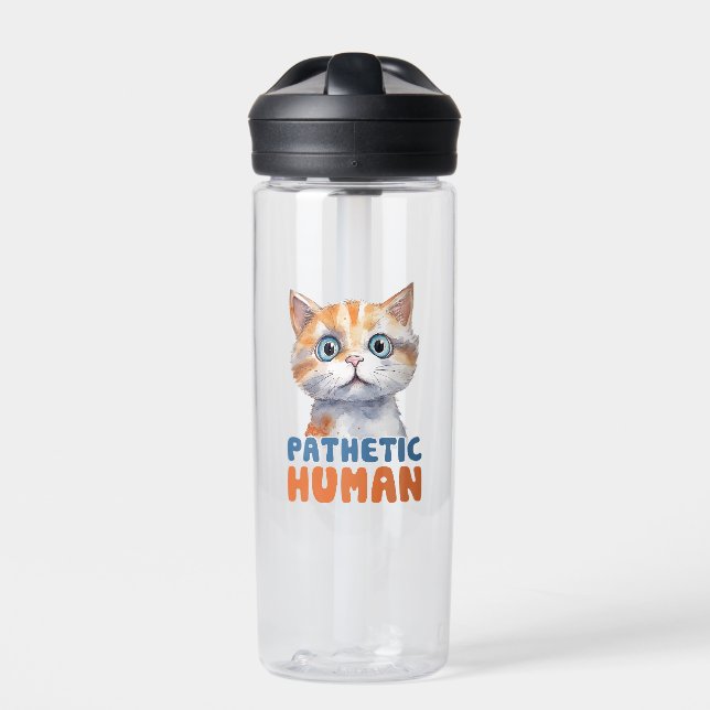 Pathetic Human – Sarcastic Cat Design Water Bottle (Front)