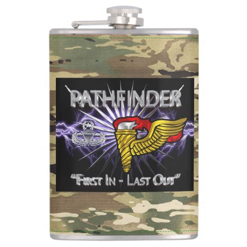 Pathfinder Badge_First In Last Out Camo Flask