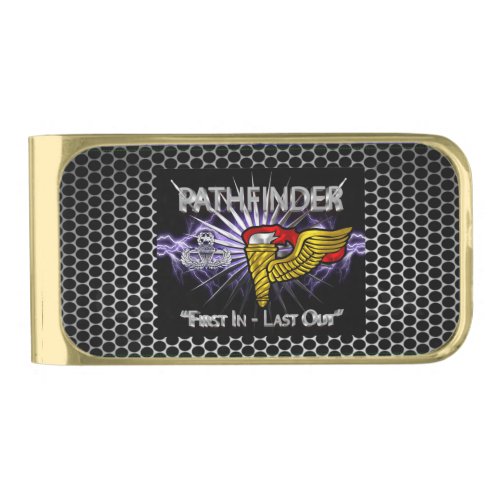 Pathfinder Badge_First In Last Out Camo Gold Finish Money Clip