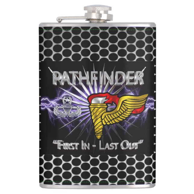 Pathfinder Badge-“First In Last Out” Flask (Front)