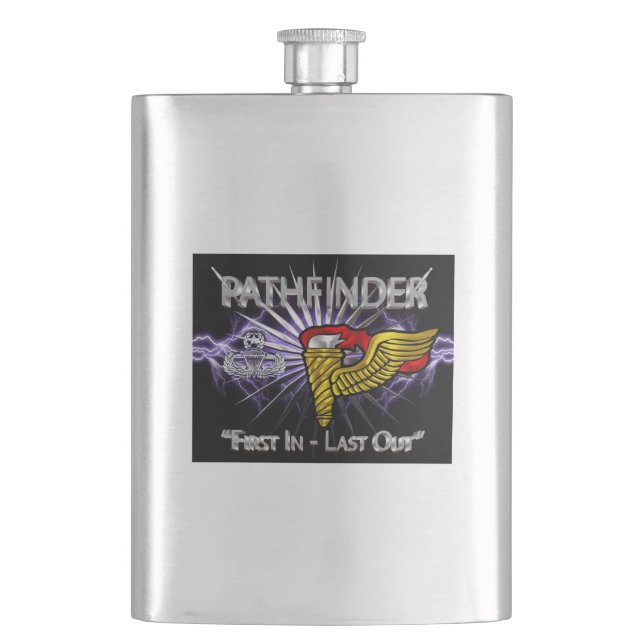Pathfinder Badge-“First In Last Out”  Flask (Front)