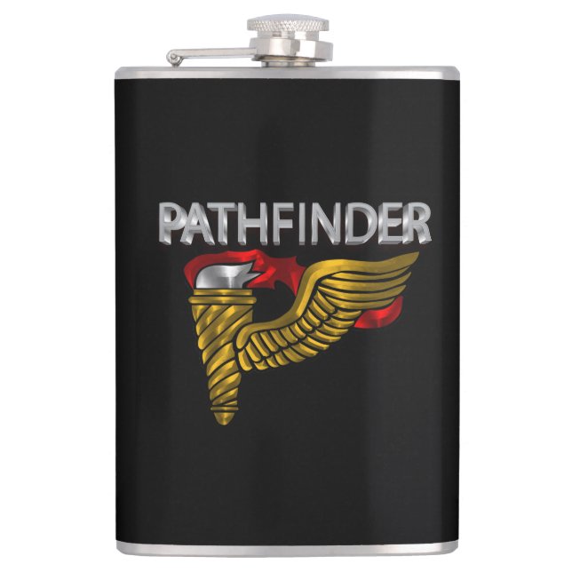 Pathfinder Badge- “Pathfinder” Black Flask (Front)
