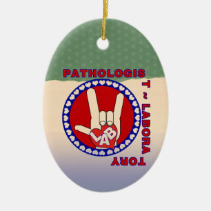 PATHOLOGIST SQUARE ASL LOVE LOGO CERAMIC ORNAMENT