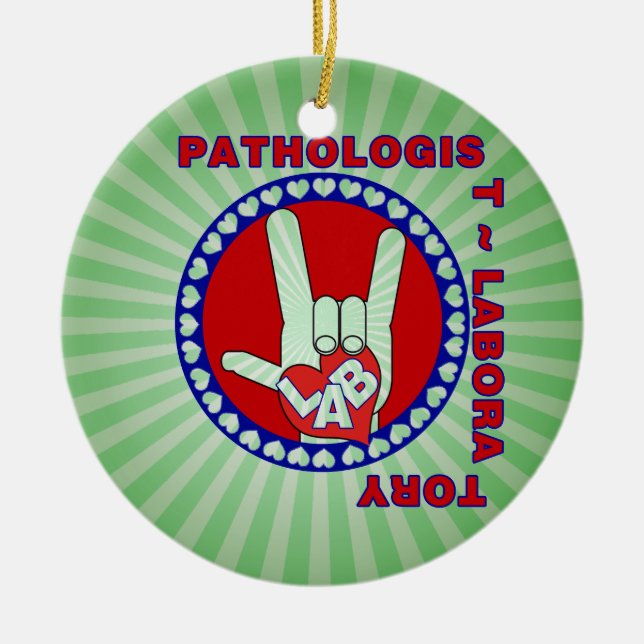 PATHOLOGIST SQUARE ASL LOVE LOGO CERAMIC ORNAMENT (Front)