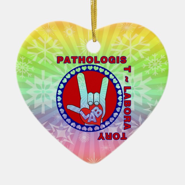 PATHOLOGIST SQUARE ASL LOVE LOGO CERAMIC ORNAMENT (Front)