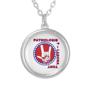 PATHOLOGIST SQUARE ASL LOVE LOGO SILVER PLATED NECKLACE