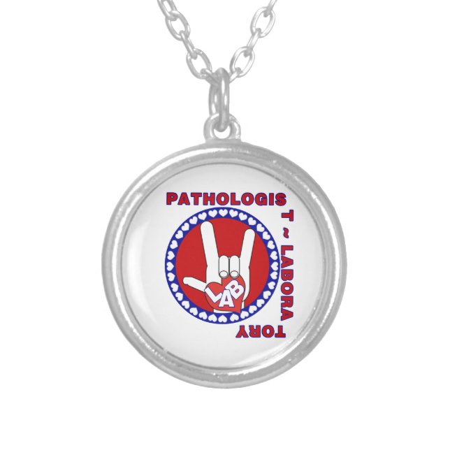 PATHOLOGIST SQUARE ASL LOVE LOGO SILVER PLATED NECKLACE (Front)