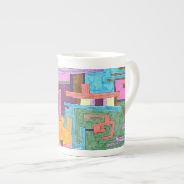 "Paths" Abstract Art Bone China Mug (Front Right)
