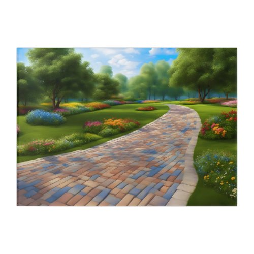 Pathway Flowers Grassland and Trees in Park on Acrylic Print