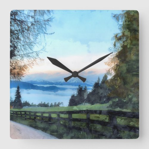 Pathway To NaturePeaceful Scenery  Square Wall Clock