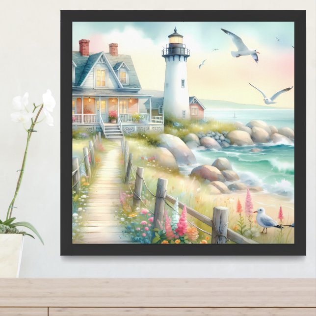 Pathway to the Lighthouse Coastal Cottage Framed Art (Entryway)