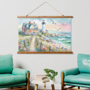 Pathway to the Lighthouse Coastal Cottage Hanging Tapestry