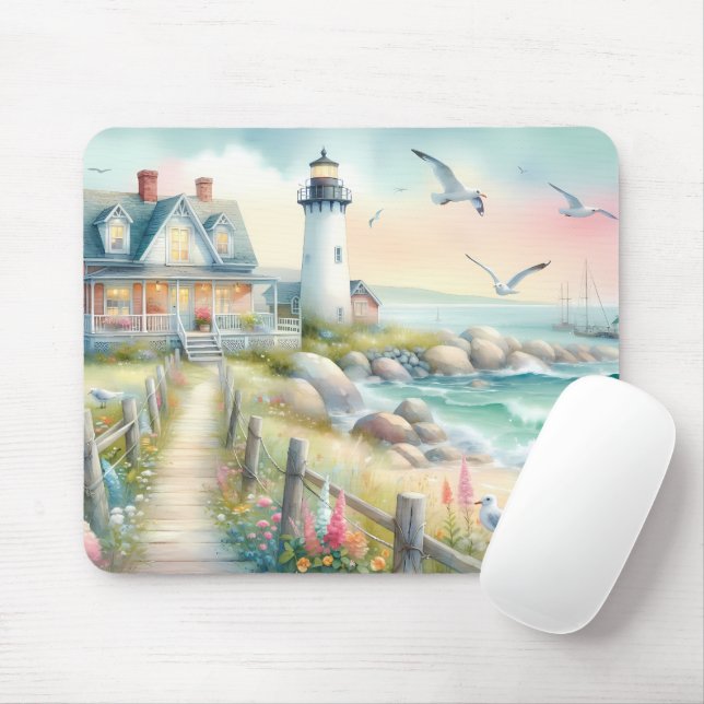 Pathway to the Lighthouse Coastal Cottage Mouse Pad (With Mouse)