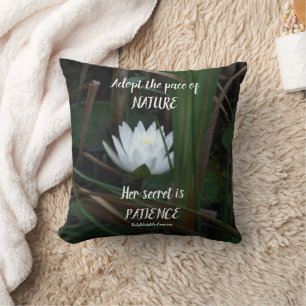 Patience Emerson Inspirational Quote Lotus  Throw Pillow