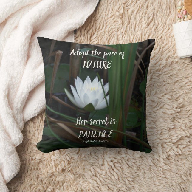 Patience Emerson Inspirational Quote Lotus  Throw Pillow (Blanket)