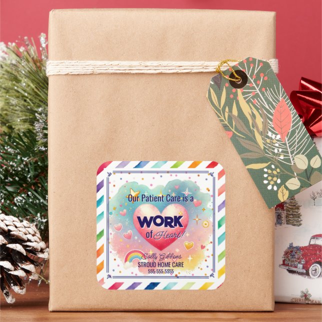 patient Care work of Heart Care care giver Square Sticker (Holiday)