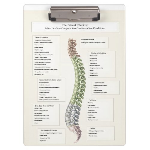 Patient Checklist Spinal Degeneration Chiropractic Clipboard