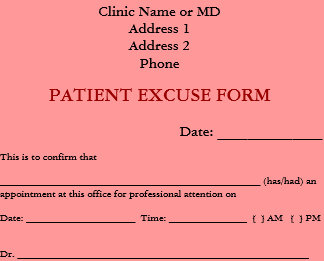 Patient Excuse Form Notepad (Pink)