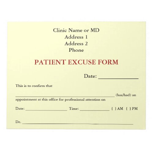 Patient Excuse Form Notepad White