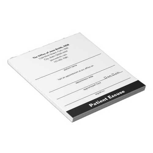 Patient Excuse Note for Dentist Appointment White