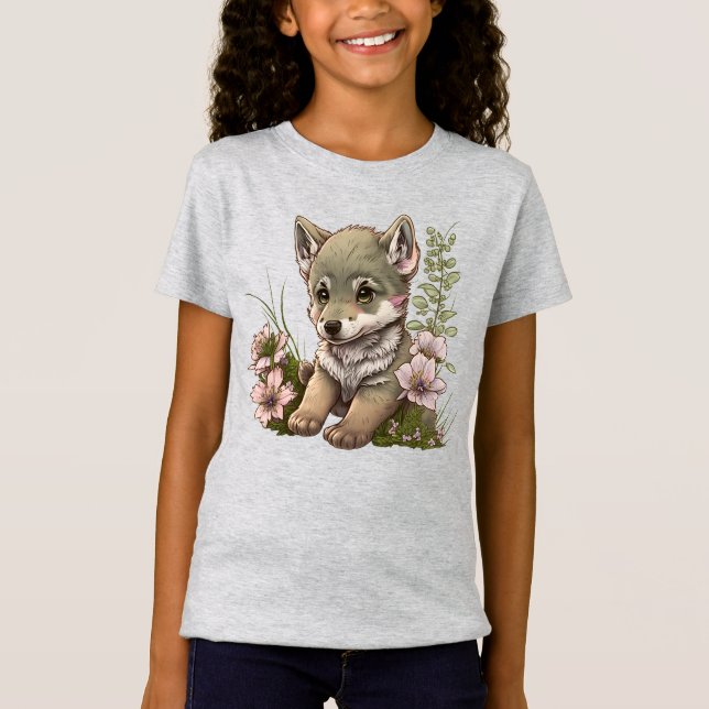 Patient Little Wolf Pup Girls T-Shirt (Front)