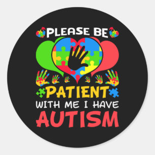 Patient Me Heart Colorful Puzzle I Have Autism Awa Classic Round Sticker