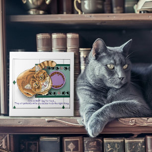 Patient Orange Funny Cat Food Humor Green White Ceramic Tile