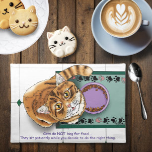 Patient Orange Funny Cat Food Humor Green White Placemat