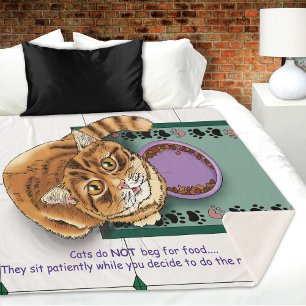 Patient Orange Funny Cat Food Humor Green White Sherpa Blanket