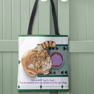 Patient Orange Funny Cat Food Humor Green White Tote Bag