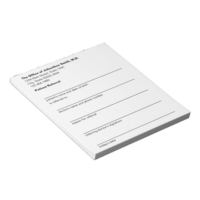 Patient Referral Form for Doctor's Office White Notepad (Angled)